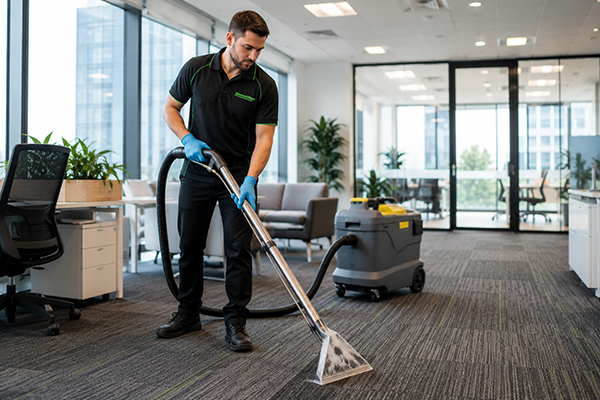 Professional carpet cleaning technician cleaning office carpet in Melbourne
