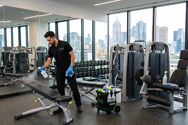Cleaner sanitising gym strength machines and free weights