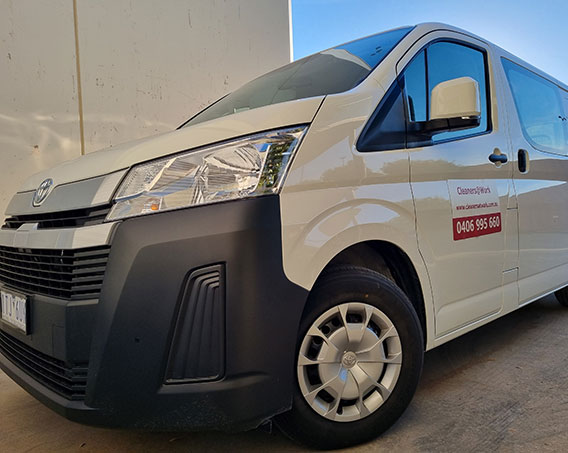 Cleaners at Work commercial cleaning vehicle servicing businesses across Melbourne